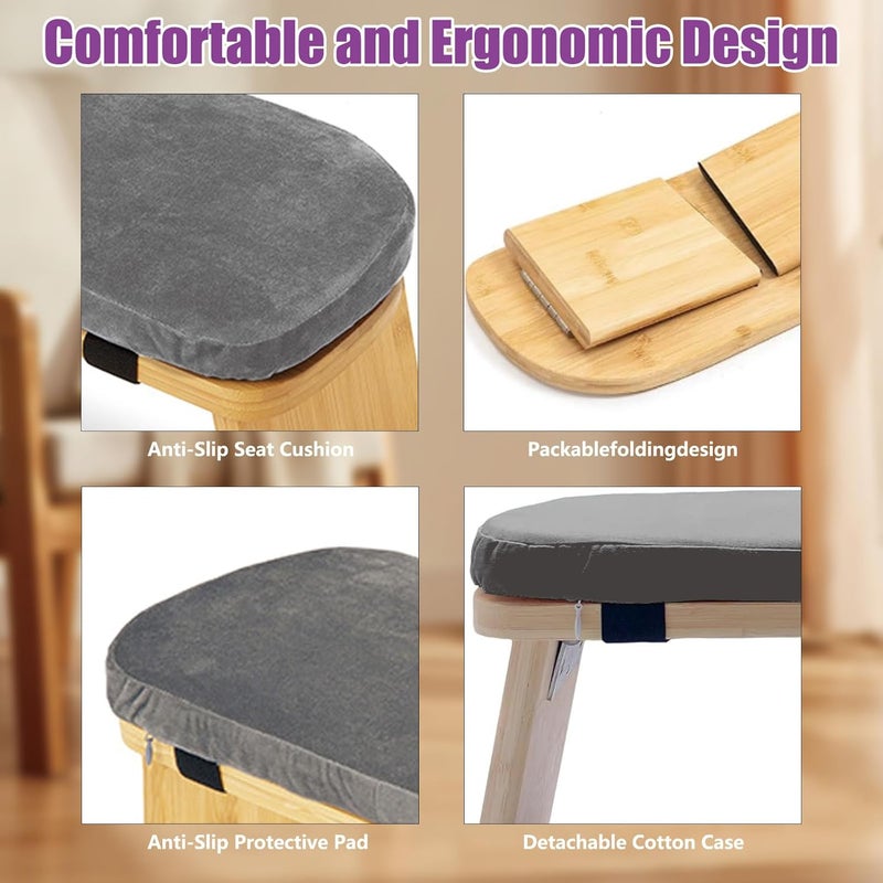 SuperRC Meditation Bench, Portable Bamboo Meditation Stool, Folding Kneeling Meditation Bench, Anterior Tilt Bench, Prayer Bench with Meditation Chair with Thick Cushion, Kneeling Stool - Image 4